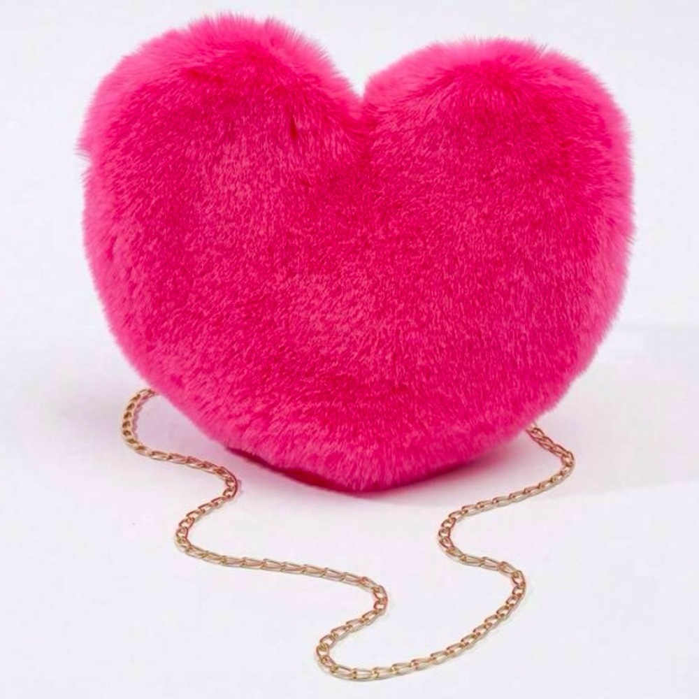 Dark Pink Heart Plush Crossbody Purse